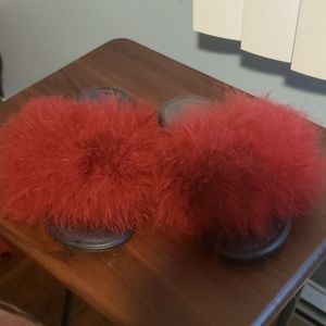 Nike Furry Slides- Burgundy